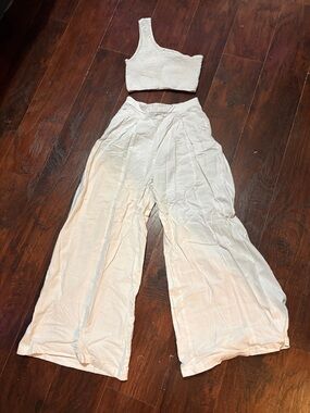 HYFVE Cream Wide-Leg High-Rise Pants